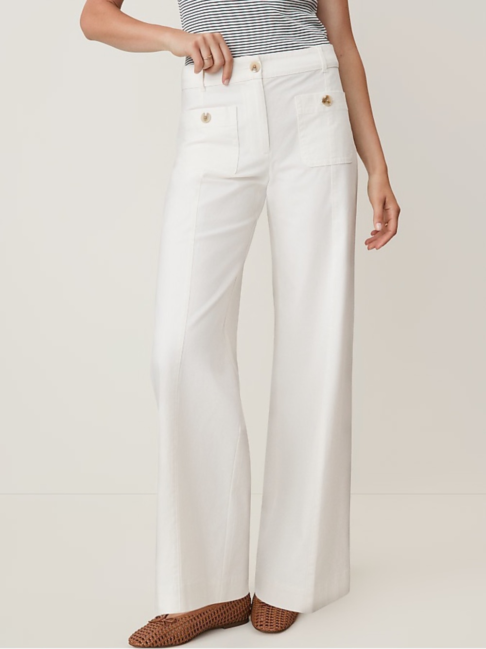 Ann Taylor Cream Women’s Jeans with Button-Flap Pockets